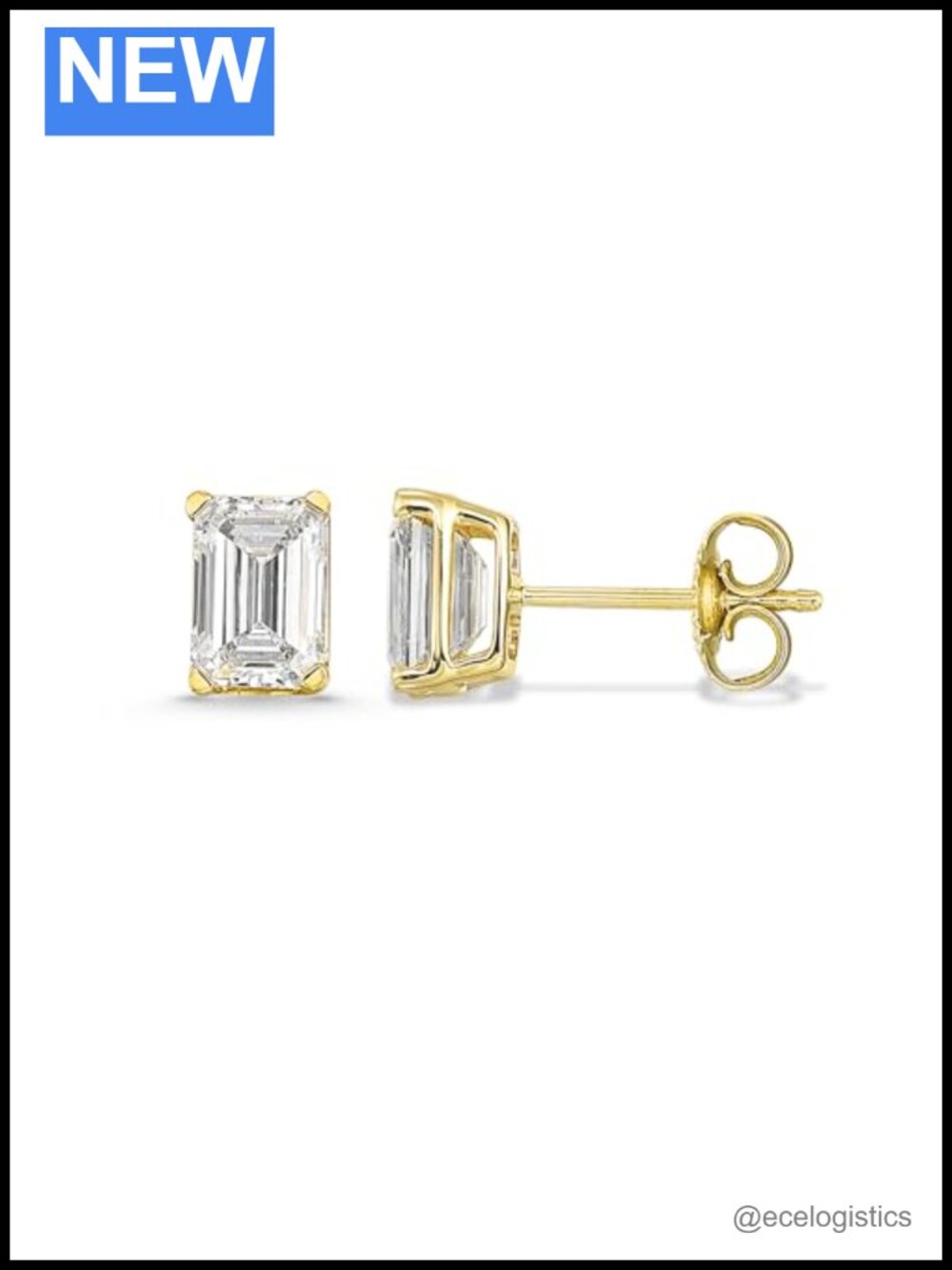 14K Yellow Gold Lab Grown Diamond Stud Earrings 2.00 cttw Emerald Cut